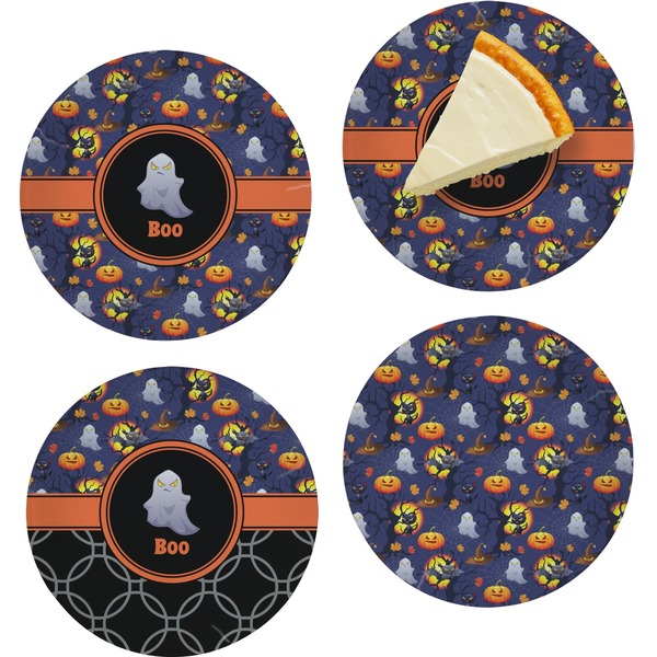 Custom Halloween Night Set of 4 Glass Appetizer / Dessert Plate 8" (Personalized)