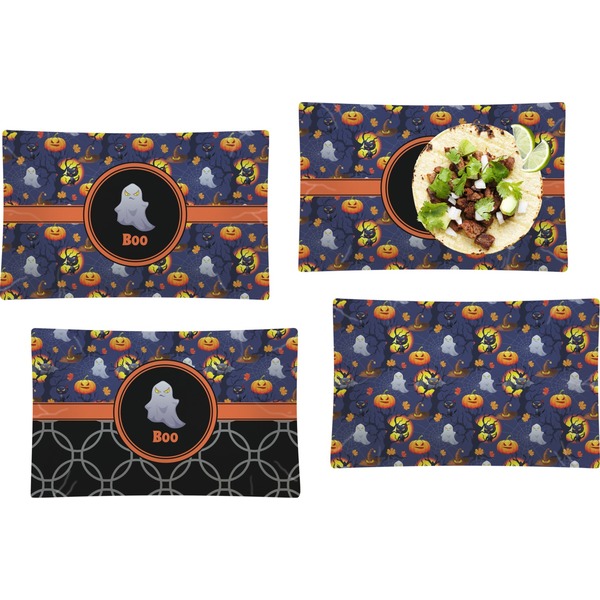 Custom Halloween Night Set of 4 Glass Rectangular Lunch / Dinner Plate (Personalized)