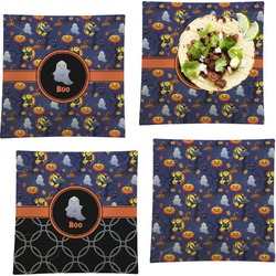 Halloween Night Set of 4 Glass Square Lunch / Dinner Plate 9.5" (Personalized)