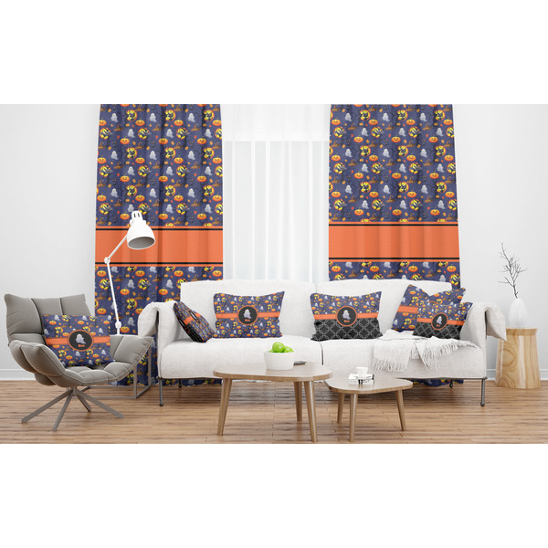 Halloween Night Sheer and Custom Curtains in Room with Matching Pillows
