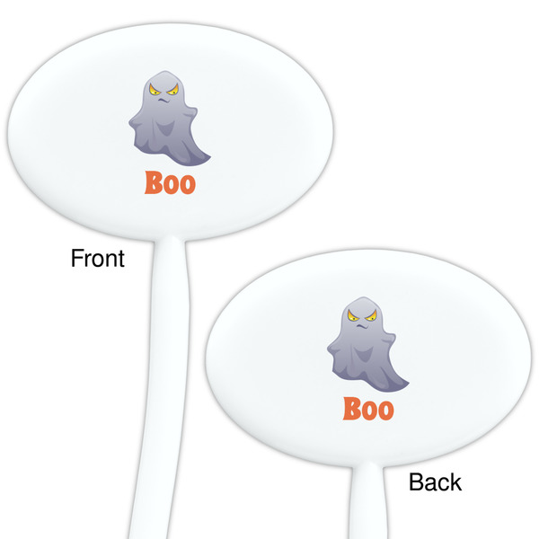 Halloween Night White Plastic 7" Stir Stick - Double Sided - Oval - Front & Back