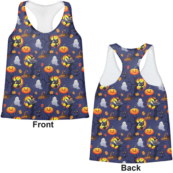Halloween Night Womens Racerback Tank Tops - Medium - Front and Back