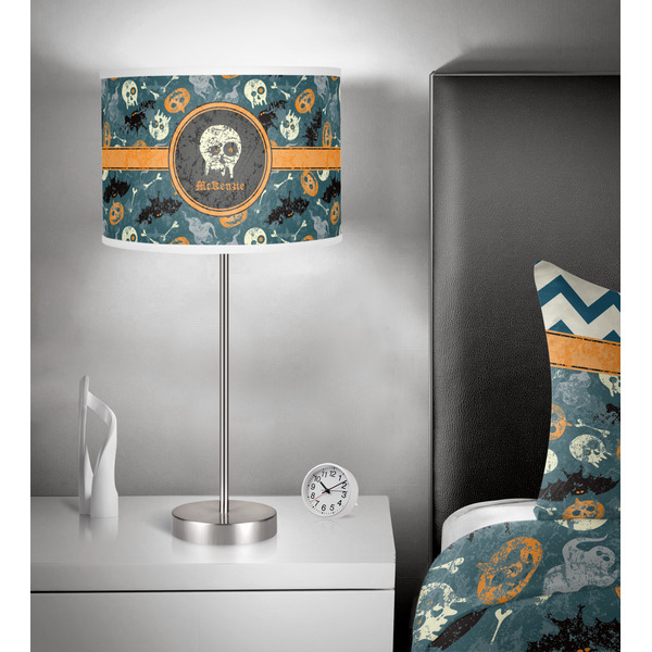 Vintage / Grunge Halloween 13 inch drum lamp shade - in room
