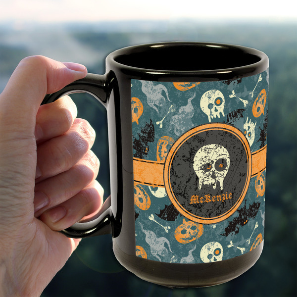 Vintage / Grunge Halloween 15oz. Black Mug - LIFESTYLE