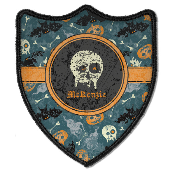 Custom Vintage / Grunge Halloween Iron On Shield Patch B w/ Name or Text
