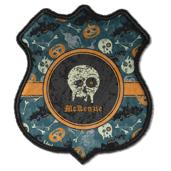 Custom Vintage / Grunge Halloween Iron On Shield Patch C w/ Name or Text