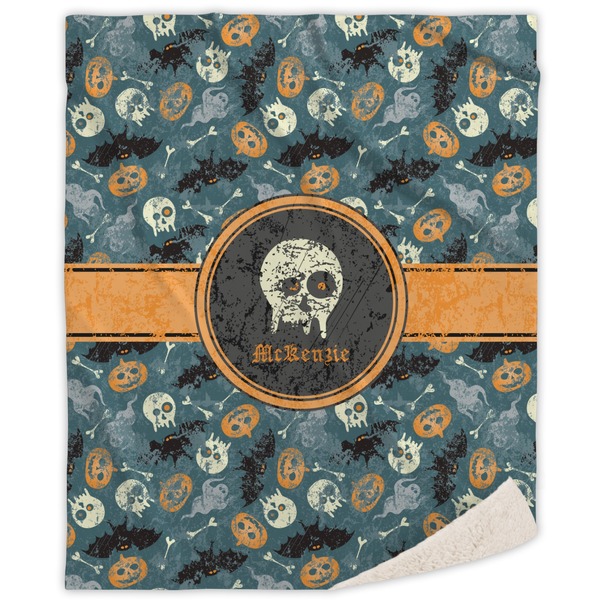 Custom Vintage / Grunge Halloween Sherpa Throw Blanket - 60"x80" (Personalized)