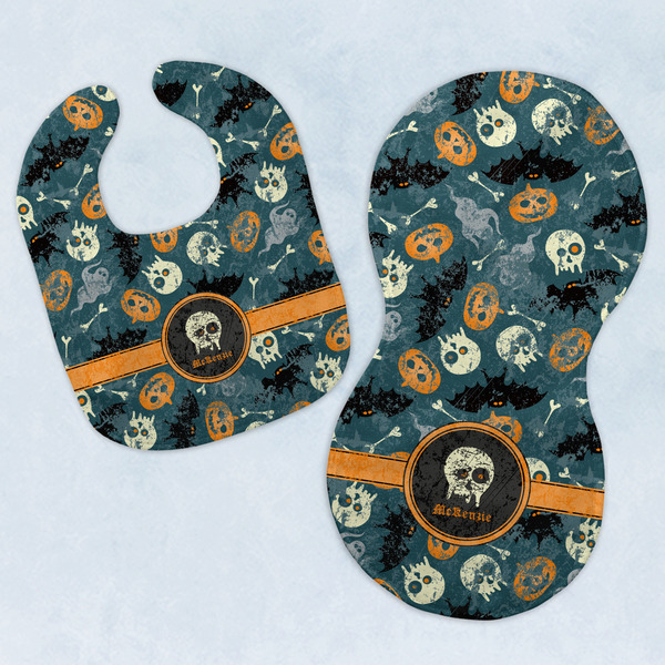 Custom Vintage / Grunge Halloween Baby Bib & Burp Set w/ Name or Text