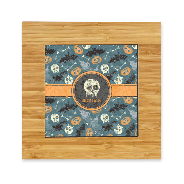 Custom Vintage / Grunge Halloween Bamboo Trivet with Ceramic Tile Insert (Personalized)