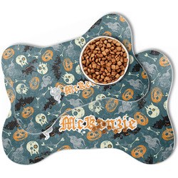 Vintage / Grunge Halloween Bone Shaped Dog Food Mat (Personalized)