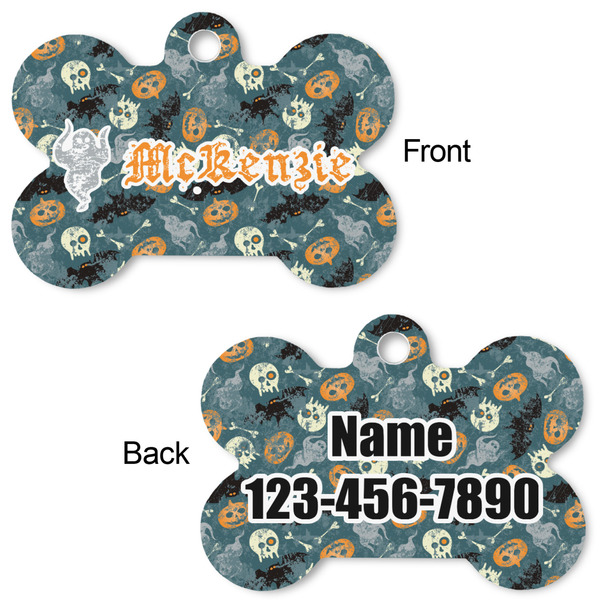 Vintage / Grunge Halloween Bone Shaped Dog Tag - Front & Back