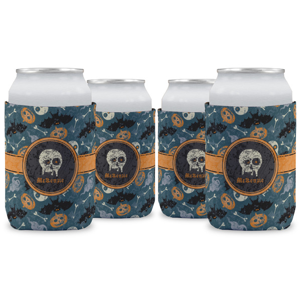 Custom Vintage / Grunge Halloween Can Cooler (12 oz) - Set of 4 w/ Name or Text