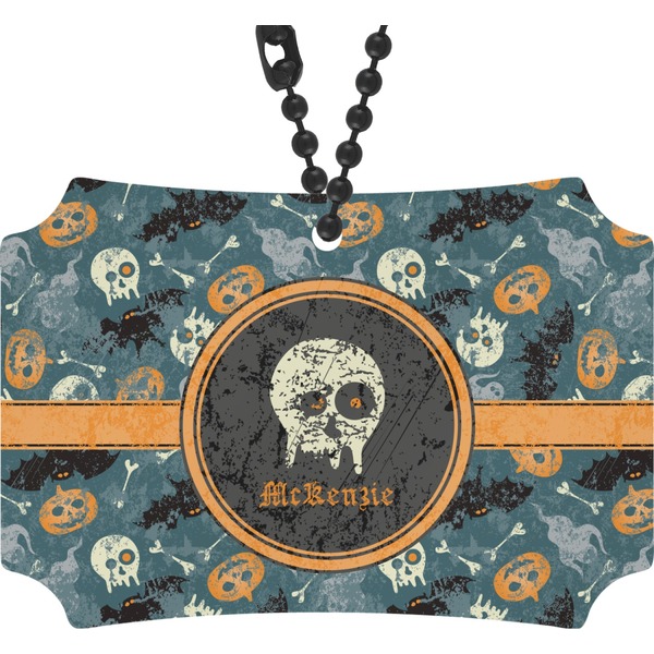 Custom Vintage / Grunge Halloween Rear View Mirror Ornament (Personalized)