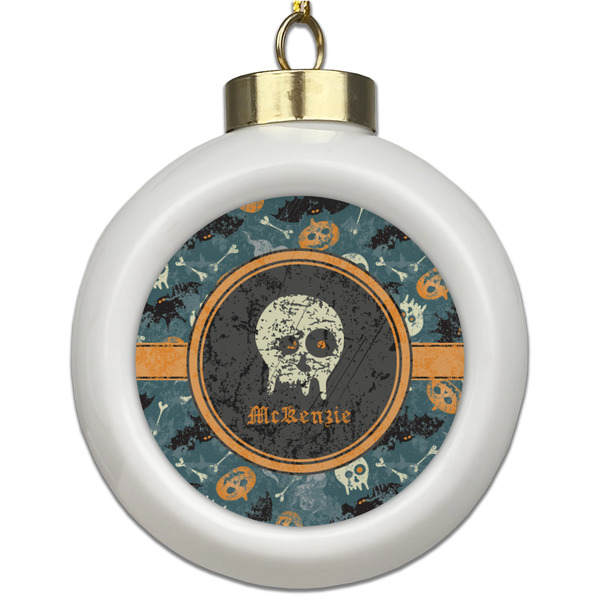 Custom Vintage / Grunge Halloween Ceramic Ball Ornament (Personalized)