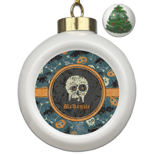 Custom Vintage / Grunge Halloween Ceramic Ball Ornament - Christmas Tree (Personalized)
