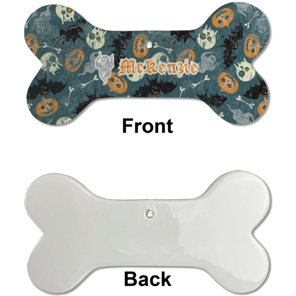 Vintage / Grunge Halloween Ceramic Flat Ornament - Bone Front & Back Single Print (APPROVAL)