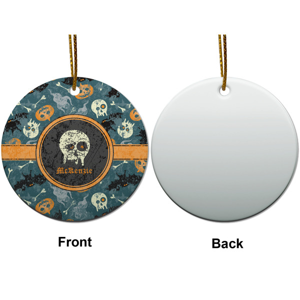 Vintage / Grunge Halloween Ceramic Flat Ornament - Circle Front & Back (APPROVAL)