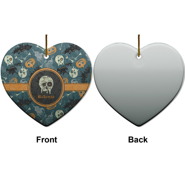 Vintage / Grunge Halloween Ceramic Flat Ornament - Heart Front & Back (APPROVAL)