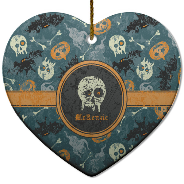 Custom Vintage / Grunge Halloween Heart Ceramic Ornament w/ Name or Text