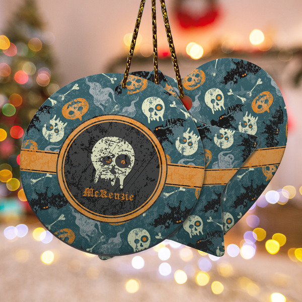 Custom Vintage / Grunge Halloween Ceramic Ornament w/ Name or Text