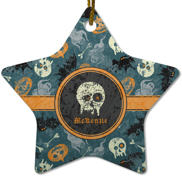 Custom Vintage / Grunge Halloween Star Ceramic Ornament w/ Name or Text