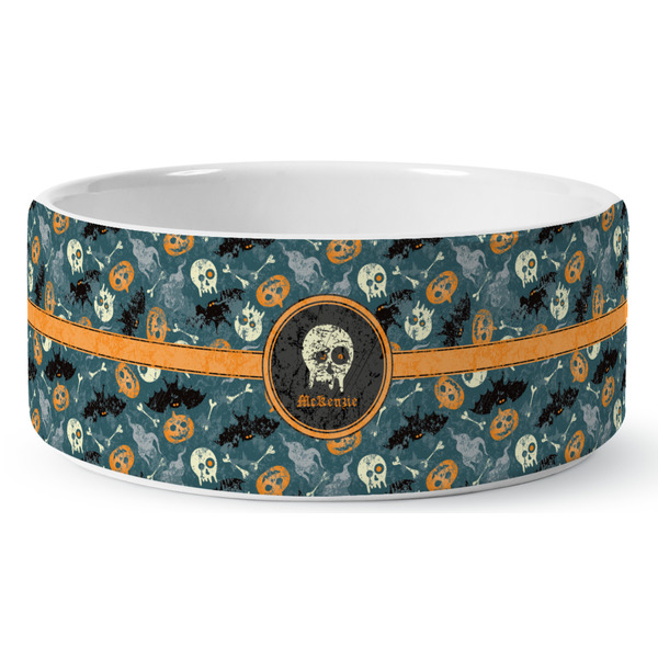 Custom Vintage / Grunge Halloween Ceramic Dog Bowl - Large (Personalized)
