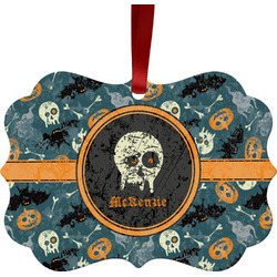 Vintage / Grunge Halloween Metal Frame Ornament - Double Sided w/ Name or Text