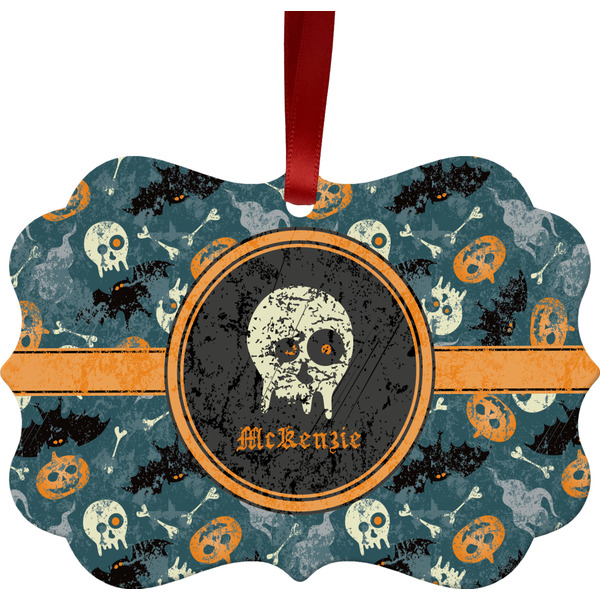 Custom Vintage / Grunge Halloween Metal Frame Ornament - Double Sided w/ Name or Text