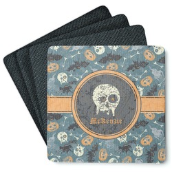 Vintage / Grunge Halloween Square Rubber Backed Coasters - Set of 4 (Personalized)
