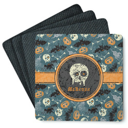 Vintage / Grunge Halloween Square Rubber Backed Coasters - Set of 4 (Personalized)