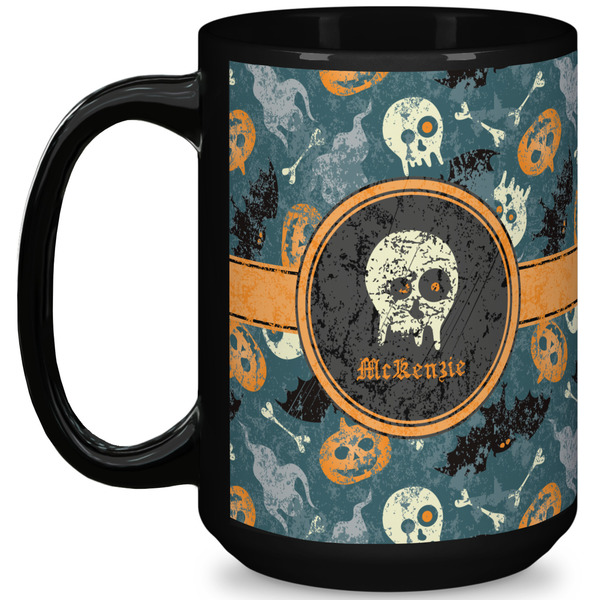 Custom Vintage / Grunge Halloween 15 Oz Coffee Mug - Black (Personalized)