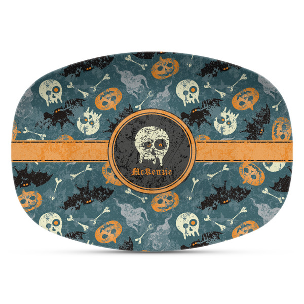 Custom Vintage / Grunge Halloween Plastic Platter - Microwave & Oven Safe Composite Polymer (Personalized)
