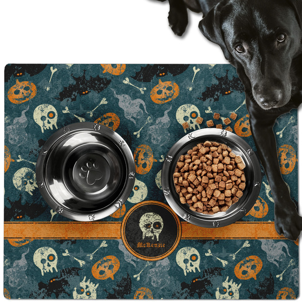 Custom Vintage / Grunge Halloween Dog Food Mat - Large w/ Name or Text