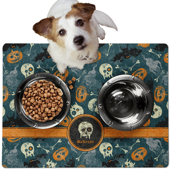 Custom Vintage / Grunge Halloween Dog Food Mat - Medium w/ Name or Text