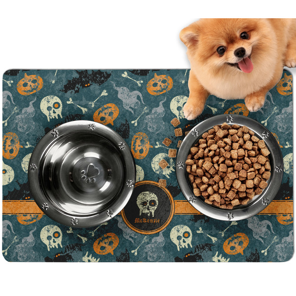 Custom Vintage / Grunge Halloween Dog Food Mat - Small w/ Name or Text