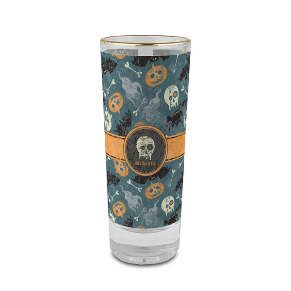 Custom Vintage / Grunge Halloween 2 oz Shot Glass - Glass with Gold Rim (Personalized)