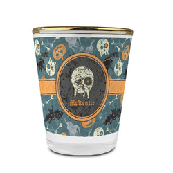 Vintage / Grunge Halloween Glass Shot Glass - 1.5 oz - with Gold Rim - Set of 4 (Personalized)
