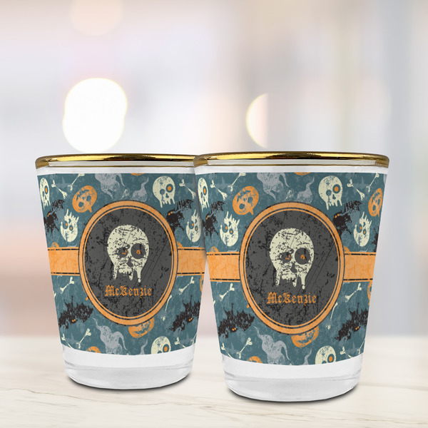 Vintage / Grunge Halloween Glass Shot Glass - with gold rim - LIFESTYLE