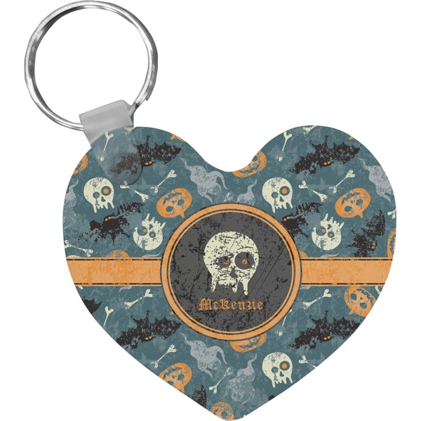 Custom Vintage / Grunge Halloween Heart Plastic Keychain w/ Name or Text