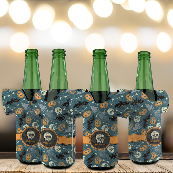 Vintage / Grunge Halloween Jersey Bottle Cooler - Set of 4 - LIFESTYLE