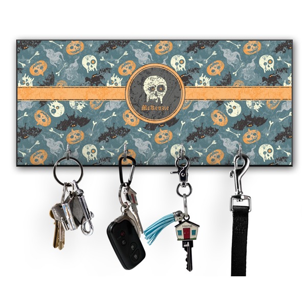Custom Vintage / Grunge Halloween Key Hanger w/ 4 Hooks w/ Graphics and Text