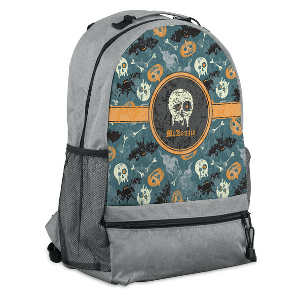 Custom Vintage / Grunge Halloween Backpack - Grey (Personalized)