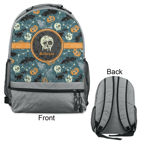 Vintage / Grunge Halloween Large Backpack - Gray - Front & Back View