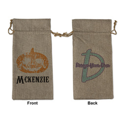 Vintage / Grunge Halloween Large Burlap Gift Bag - Front & Back (Personalized)