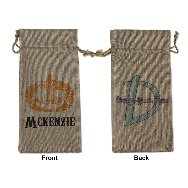 Custom Vintage / Grunge Halloween Large Burlap Gift Bag - Front & Back (Personalized)