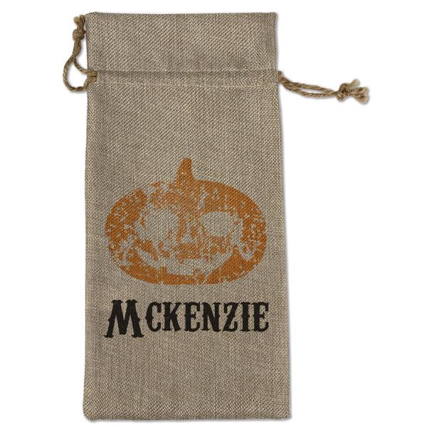Custom Vintage / Grunge Halloween Large Burlap Gift Bag - Front (Personalized)