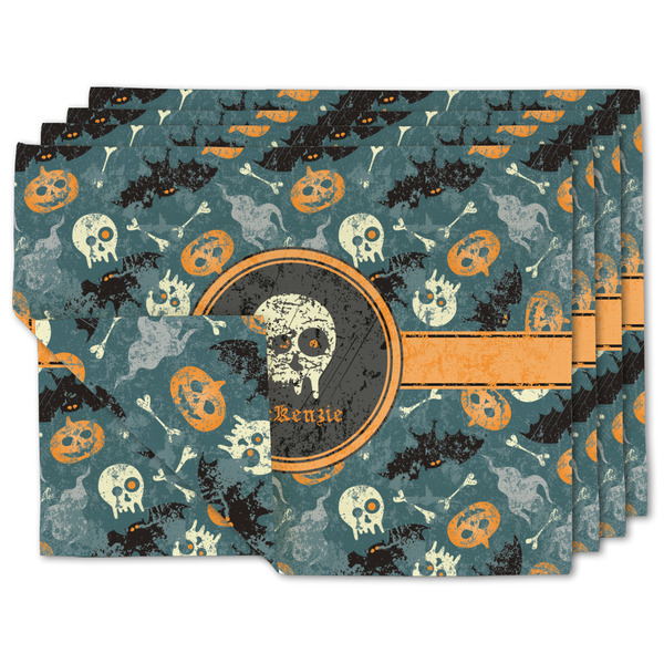 Custom Vintage / Grunge Halloween Double-Sided Linen Placemat - Set of 4 w/ Name or Text