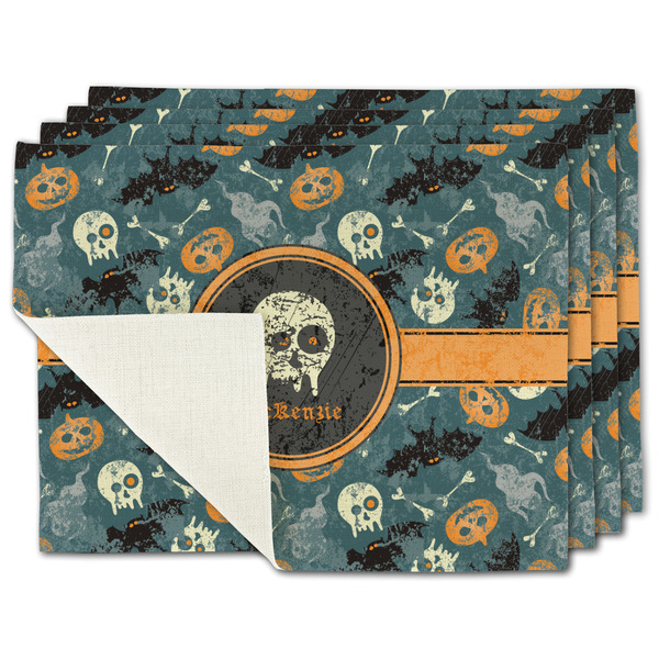 Custom Vintage / Grunge Halloween Single-Sided Linen Placemat - Set of 4 w/ Name or Text