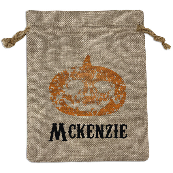 Custom Vintage / Grunge Halloween Medium Burlap Gift Bag - Front (Personalized)