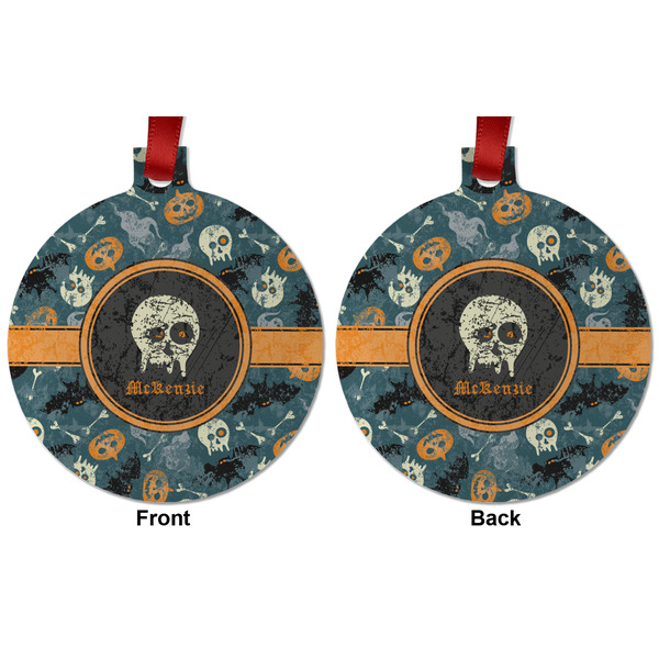 Vintage / Grunge Halloween Metal Ball Ornament - Front and Back